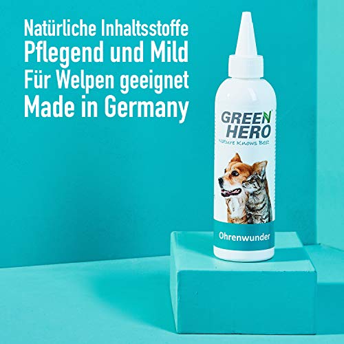 Green Hero Limpiador Oídos Perros – Gotas para los Oídos Perros – Cuidado de Oídos para Mascotas Contribuye a Disminuir el Picor, Ácaros y Más – 1 x 200 ml