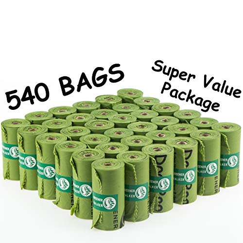 Greener Walker Bolsas para Excrementos de Perro,540 Unidades,Extra grueso,fuerte y 100% a Prueba de Fugas Biodegradable Bolsas para Caca de Perro(verde)