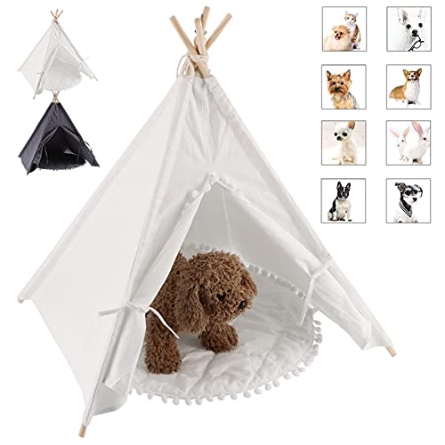 Greensen Tienda para Gatos, Tienda Tipi para Perros Pequeños Y para Perros o Tienda Tipi para Mascotas, Tienda Tipi para Perros Y Mascotas con Tiendas con Cojines Extraíbles Y Lavables(Blanca)