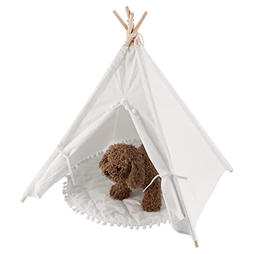 Greensen Tienda para Gatos, Tienda Tipi para Perros Pequeños Y para Perros o Tienda Tipi para Mascotas, Tienda Tipi para Perros Y Mascotas con Tiendas con Cojines Extraíbles Y Lavables(Blanca)