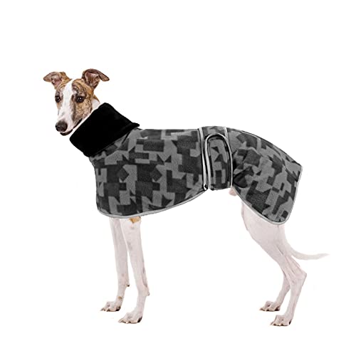 Greyhound - Jersey de forro polar para galgos, abrigo de invierno para galgos, abrigo de invierno para Whippet y abrigo de forro polar cálido y bandas ajustables para perros grandes, color gris