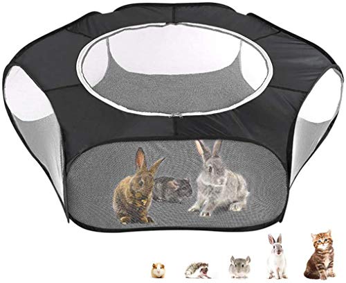 Gshy Tienda de Jaula para Animales pequeños Portón Portátil Abierto para Mascotas Respirable Impermeable Plegable para Conejos Conejillos de Indias Conejos (Negro)