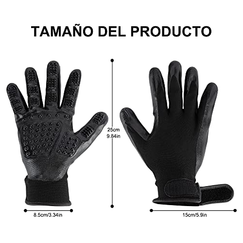 Guantes Quita pelos Mascota quita pelos mascota guante pelo perro gato manopla cepillo quitapelo depilación con Pelaje Corto a Largo recoge pelos Un Par Ajustable Peine masajes Grooming (Negro)