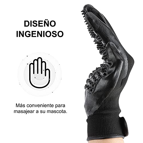 Guantes Quita pelos Mascota quita pelos mascota guante pelo perro gato manopla cepillo quitapelo depilación con Pelaje Corto a Largo recoge pelos Un Par Ajustable Peine masajes Grooming (Negro)