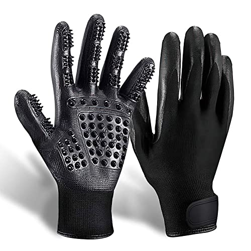 Guantes Quita pelos Mascota quita pelos mascota guante pelo perro gato manopla cepillo quitapelo depilación con Pelaje Corto a Largo recoge pelos Un Par Ajustable Peine masajes Grooming (Negro)