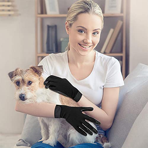 Guantes Quita pelos Mascota quita pelos mascota guante pelo perro gato manopla cepillo quitapelo depilación con Pelaje Corto a Largo recoge pelos Un Par Ajustable Peine masajes Grooming (Negro)