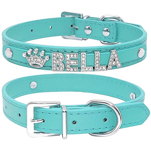 Gulunmun Collar de Perro Personalizado Cuero de PU Puppy Cat ID Collares Rhinestone Heart Star Accesorio para Perros para Perros pequeños y medianos Chihuahua-Blue_29_to_38cm