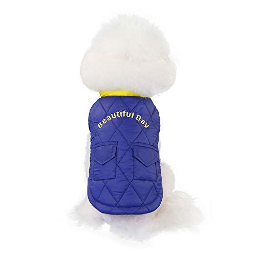 GuoCu Abrigo para Perro,Chaquetas Impermeable de Invierno para Perros Pequeños,Ropa Forro Polar de Mascotas Clima frío Abrigo Chaleco Acolchado Pare Mascotas Cachorro Gatito,Diseño de Bolsillo Azul M