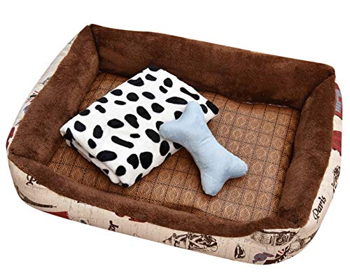 GUOCU Cama para Perro Lavable con Almohadas Sofá para Mascotas Lavable Rectangular Canasta de Mascotas Conjunto de Cuatro Piezas Marrón Set L