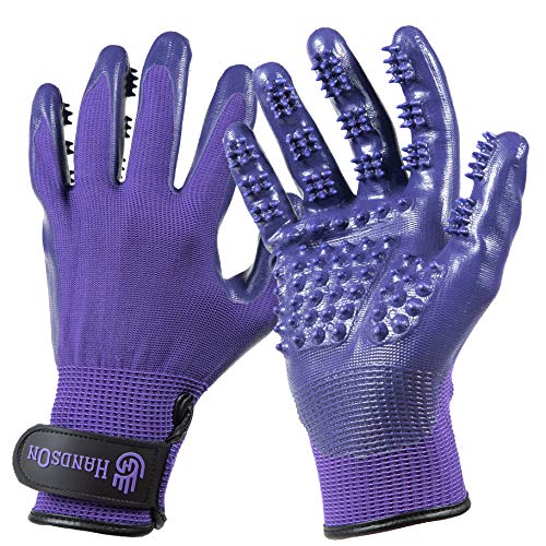 H HANDSON Guantes De Aseo para Mascotas - # 1, Galardonados, Guantes para Mudarse, Bañarse Y Quitar El Pelo - Cepillo Suave para Gatos, Perros Y Caballos |Mono-Violeta|Pequeña