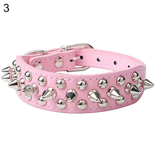 H87yC4ra Correa De Remache Ajustable Collar Para Mascotas Con Tachuelas Y Púas, Hebilla De Cuello De Piel Sintética Para Cachorro, Perro, Gato, Accesorio Para Mascotas Rosa M