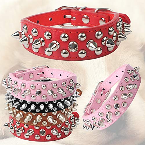 H87yC4ra Correa De Remache Ajustable Collar Para Mascotas Con Tachuelas Y Púas, Hebilla De Cuello De Piel Sintética Para Cachorro, Perro, Gato, Accesorio Para Mascotas Rosa M