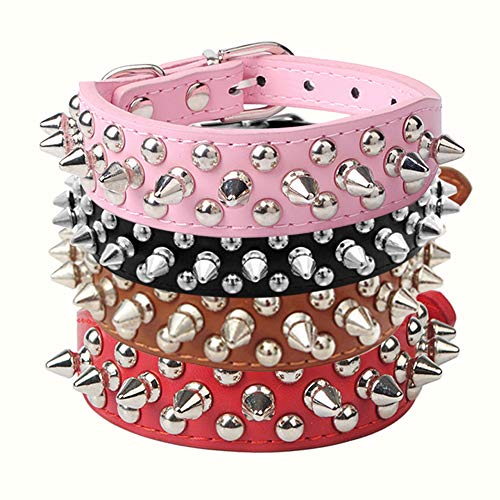 H87yC4ra Correa De Remache Ajustable Collar Para Mascotas Con Tachuelas Y Púas, Hebilla De Cuello De Piel Sintética Para Cachorro, Perro, Gato, Accesorio Para Mascotas Rosa M