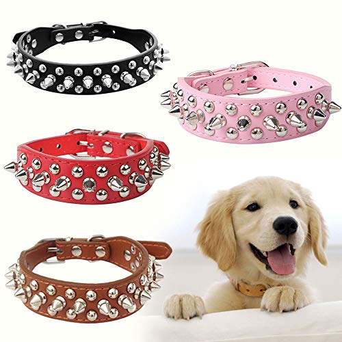 H87yC4ra Correa De Remache Ajustable Collar Para Mascotas Con Tachuelas Y Púas, Hebilla De Cuello De Piel Sintética Para Cachorro, Perro, Gato, Accesorio Para Mascotas Rosa M