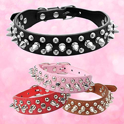 H87yC4ra Correa De Remache Ajustable Collar Para Mascotas Con Tachuelas Y Púas, Hebilla De Cuello De Piel Sintética Para Cachorro, Perro, Gato, Accesorio Para Mascotas Rosa M