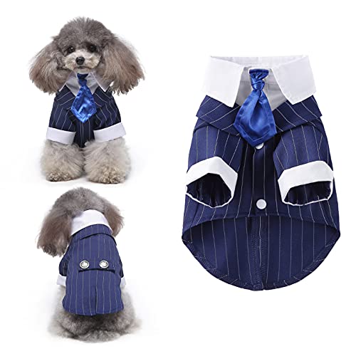 HACRAHO Esmoquin de boda para perros, 1 pieza azul para perro, boda, fiesta, formal, ropa de esmoquin a rayas, para perros pequeños, gatos, cachorros, circunferencia del pecho de 17 pulgadas