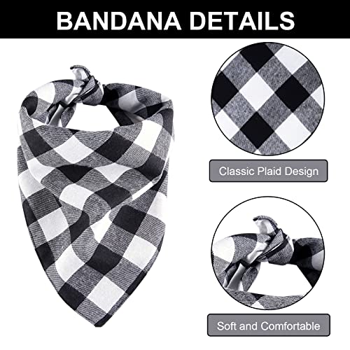 HACRAHO Juego de Bandana Y Coletero para Perro, PC 2 Pañuelo A Cuadros para Perro Y Pañuelo para Perro A Juego, Baberos con Coletero para el Pelo para Dueños de Perros Y Mascotas, En Blanco Y Negro