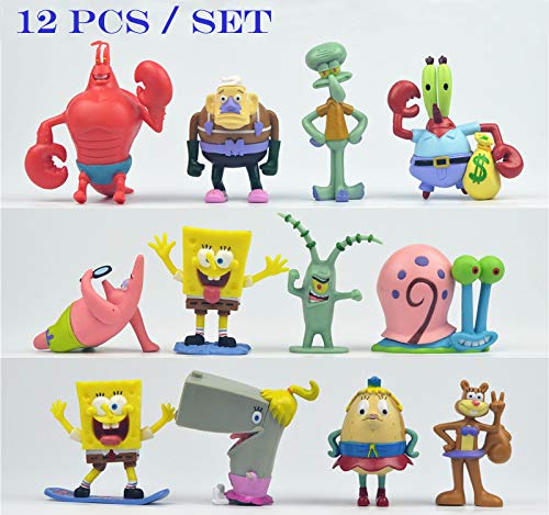 HAHL Decoración de acuario terrario pecera creación escena de dibujos animados joyería personaje bikini parte inferior esponja bebé calamar piel Patrick (SpongeBob 12 Set)