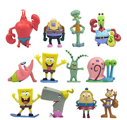 HAHL Decoración de acuario terrario pecera creación escena de dibujos animados joyería personaje bikini parte inferior esponja bebé calamar piel Patrick (SpongeBob 12 Set)