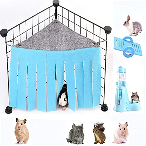 Hamaca para hámster accesorios, tienda para hámsters pequeño escondite para animales domésticos, ángulo con borlas para pájaros, periquitos, hervidor para hámster (azul)