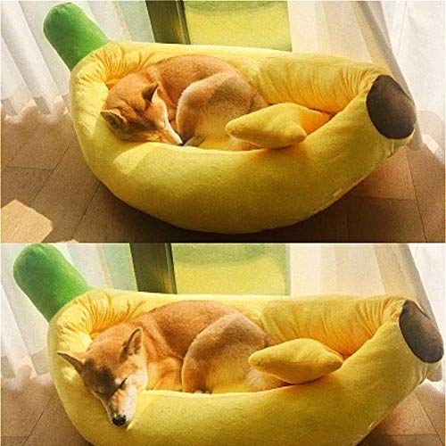 HANHAN Lindo Cama de perro de plátano Cama de gato Personalizado Calmante Cómodo Sofá Cálido Espuma de Memoria Cojín XL Mediano Ortopédico de Mimbre para Perro Mayor, Ansiedad Cueva Colchón Lavable