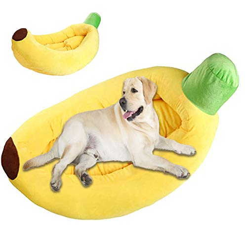 HANHAN Lindo Cama de perro de plátano Cama de gato Personalizado Calmante Cómodo Sofá Cálido Espuma de Memoria Cojín XL Mediano Ortopédico de Mimbre para Perro Mayor, Ansiedad Cueva Colchón Lavable