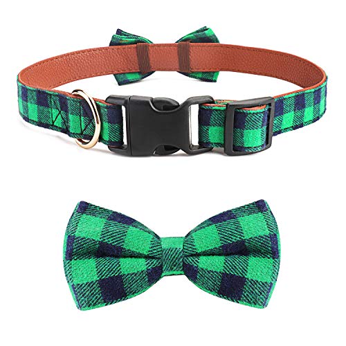 HAOPINSH Pajarita para perro, collar de gato con pajarita con hebilla ligera a cuadros para perros, gatos, mascotas, suave, cómodo, ajustable (S, verde)