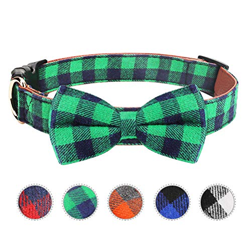 HAOPINSH Pajarita para perro, collar de gato con pajarita con hebilla ligera a cuadros para perros, gatos, mascotas, suave, cómodo, ajustable (S, verde)