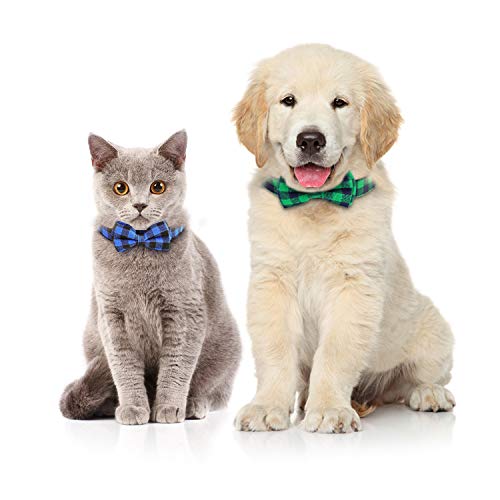 HAOPINSH Pajarita para perro, collar de gato con pajarita con hebilla ligera a cuadros para perros, gatos, mascotas, suave, cómodo, ajustable (S, verde)