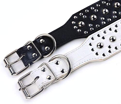 haoyueer 2 pulgadas de ancho de cuero tachonado collar de cadena de perro Combo de suministro de mascotas para Pitbull Husky Mastiff Terrier mediano (L, marrón)