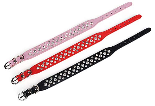 haoyueer Bling Rhinestone PU cuero cristal diamante mascota perro gato cachorro collar negro S M L XL … (S, rojo)