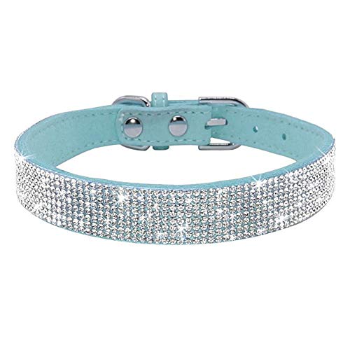 haoyueer Collar de perro con diamantes de imitación, bonito y deslumbrante ante ante suave de piel para perro, gato, collar de diamantes de imitación de cristal para mascotas (M, azul)