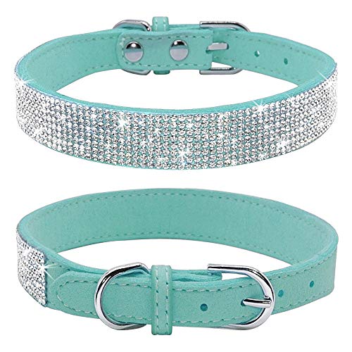 haoyueer Collar de perro con diamantes de imitación, bonito y deslumbrante ante ante suave de piel para perro, gato, collar de diamantes de imitación de cristal para mascotas (M, azul)