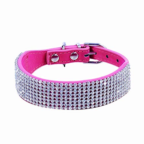 haoyueer Collar de perro con diamantes de imitación, con diamantes de imitación de piel de ante con diamantes de imitación de diamantes de imitación pequeños para mascotas y gatos (S, rosa caliente)