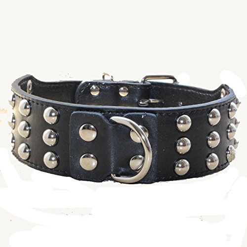 Haoyueer - Collar de perro de 5 cm de ancho con 3 filas tachonadas de piel resistente para perros grandes Pit Bull Terrier Mastín (XL, negro)