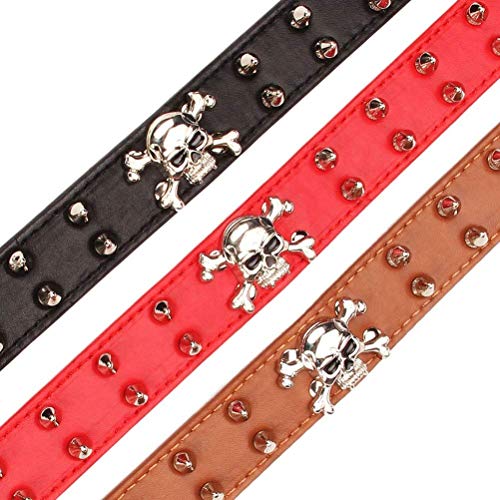 haoyueer Collar de perro de cuero con tachuelas de 2 filas de remaches de bala de cuero sintético – Cool Skull Accesorios para mascotas para perros medianos y grandes … (M, rosa caliente)