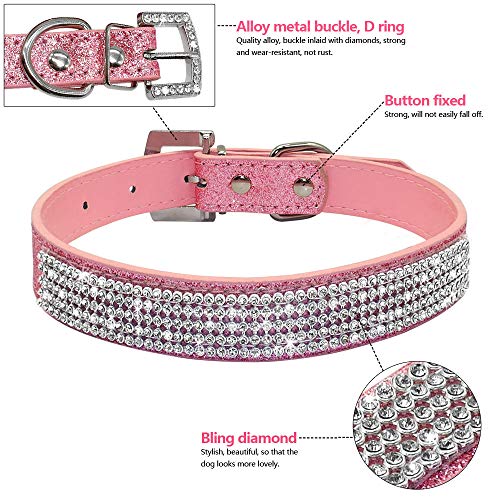 haoyueer Collar de piel brillante para perro y gato, con diamantes de imitación, con diamantes de imitación, con diamantes de cristal, para perrito, color azul