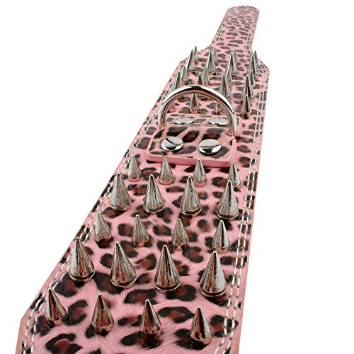 haoyueer Collar para perro con 4 filas de cuero de 7,62 cm de ancho + correa para perro, resistente ajuste Pit Bull Terrier Mastín (rosa fuerte, L)