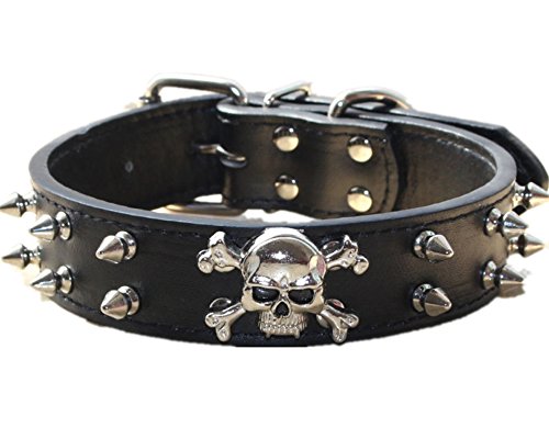 Haoyueer - Collar para perro de piel sintética con tachuelas, 2 filas de remaches balas de piel sintética, accesorios para mascotas de tamaño mediano y grande, color negro