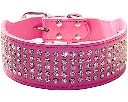 haoyueer Collares para perros de 5 cm de ancho y 5 filas de diamantes de cristal brillantes deslumbrantes y elegantes de piel sintética para perros medianos y grandes (S, rosa caliente)