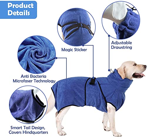 HAPPY HACHI Albornoz Perro Microfibra Absorbente, Toallas Secadores Rápido para Perros Pequeños Grandes, Baño Gatos Lavable Pijamas para Mascotas(S Azul)