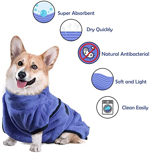 HAPPY HACHI Albornoz Perro Microfibra Absorbente, Toallas Secadores Rápido para Perros Pequeños Grandes, Baño Gatos Lavable Pijamas para Mascotas(S Azul)