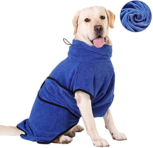 HAPPY HACHI Albornoz Perro Microfibra Absorbente, Toallas Secadores Rápido para Perros Pequeños Grandes, Baño Gatos Lavable Pijamas para Mascotas(S Azul)