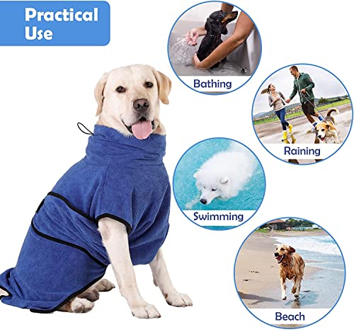 HAPPY HACHI Albornoz Perro Microfibra Absorbente, Toallas Secadores Rápido para Perros Pequeños Grandes, Baño Gatos Lavable Pijamas para Mascotas(S Azul)