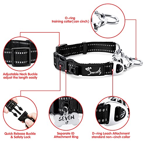 HAPPY HACHI Collar Perro Personalizado, Ajustable Collar Nylon Reflectante Reflexivo Cuello para Perro Grande Medanio Entrenamiento(Negro, M)