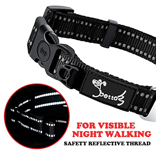 HAPPY HACHI Collar Perro Personalizado, Ajustable Collar Nylon Reflectante Reflexivo Cuello para Perro Grande Medanio Entrenamiento(Negro, M)