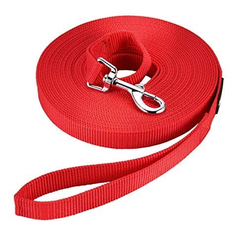 HAPPY HACHI Correa Larga Perro 33 Metros, Correas Adiestramiento para Perros Nylon Larga Resistente para Entrenamiento Camping Paseo, Rojo