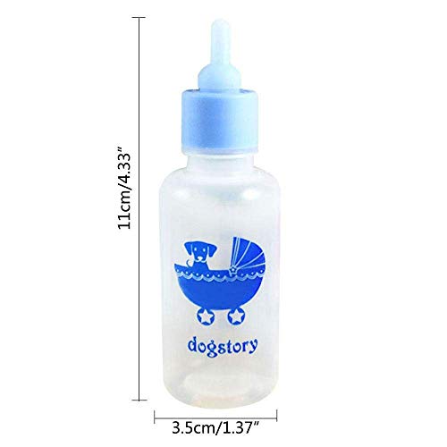 Haudang Pet Nurser Enfermería Enfermería Alimentación Kit de botellas de silicona con pezones de repuesto, alimentación de agua con leche para gatitos, hámsters y otros animales pequeños, 60 ml (azul)