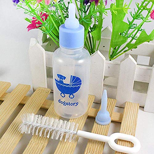 Haudang Pet Nurser Enfermería Enfermería Alimentación Kit de botellas de silicona con pezones de repuesto, alimentación de agua con leche para gatitos, hámsters y otros animales pequeños, 60 ml (azul)