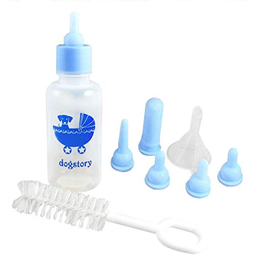 Haudang Pet Nurser Enfermería Enfermería Alimentación Kit de botellas de silicona con pezones de repuesto, alimentación de agua con leche para gatitos, hámsters y otros animales pequeños, 60 ml (azul)